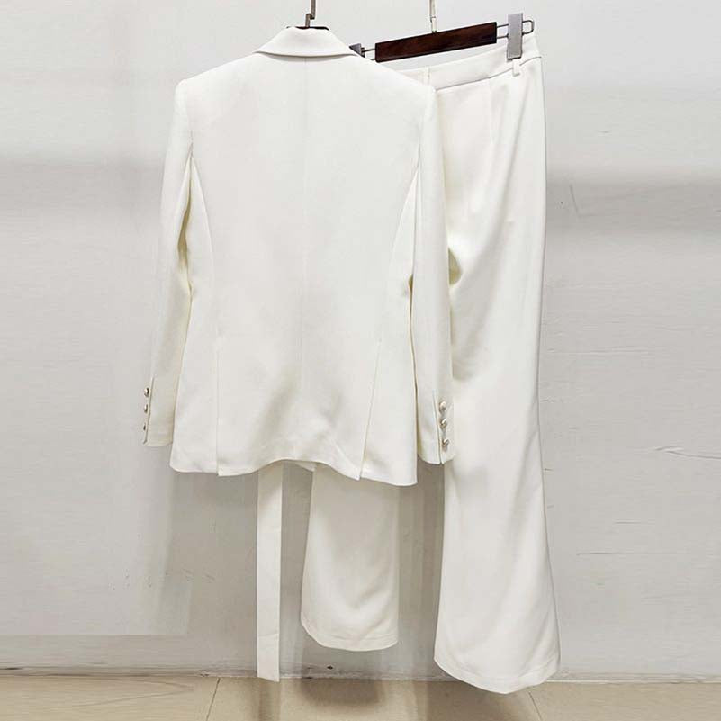 Belted White Wide Leg Pantsuit | Elegant & Chic Formal Suit