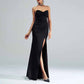 Black Bustier Long Evening Dress High Split Formal Wrap Maxi Dress