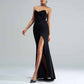 Black Bustier Long Evening Dress High Split Formal Wrap Maxi Dress