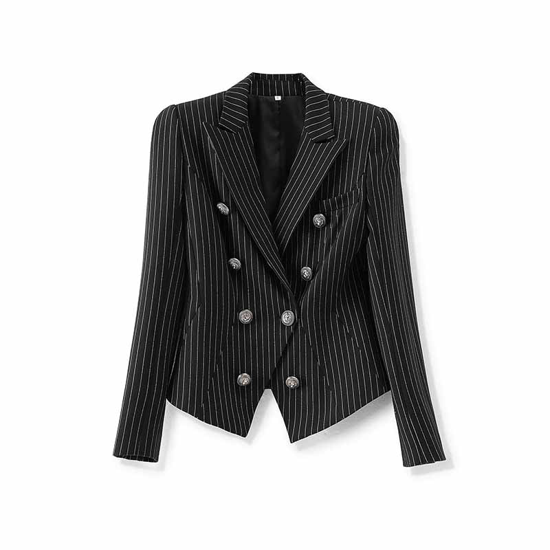 Black Checked Blazer Double Breasted Jacket Formal Business Coat For Women