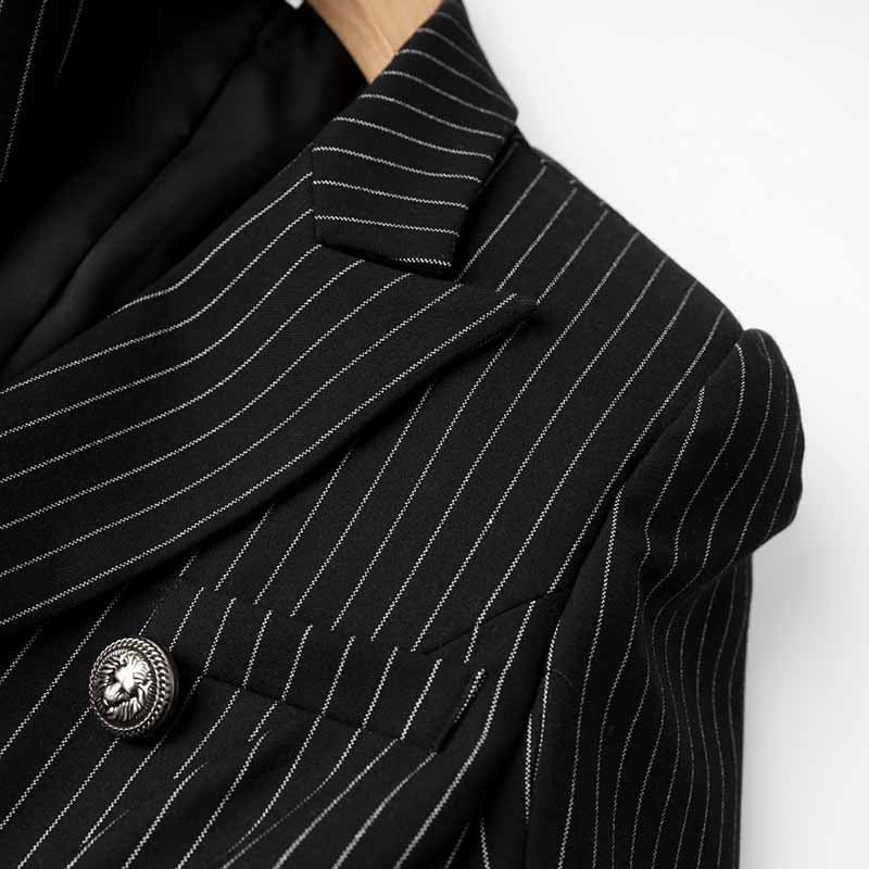 Black Checked Blazer Double Breasted Jacket Formal Business Coat For Women