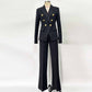 Black Pinstripe Double-Breasted Pantsuit Wide-Leg Formal Suit