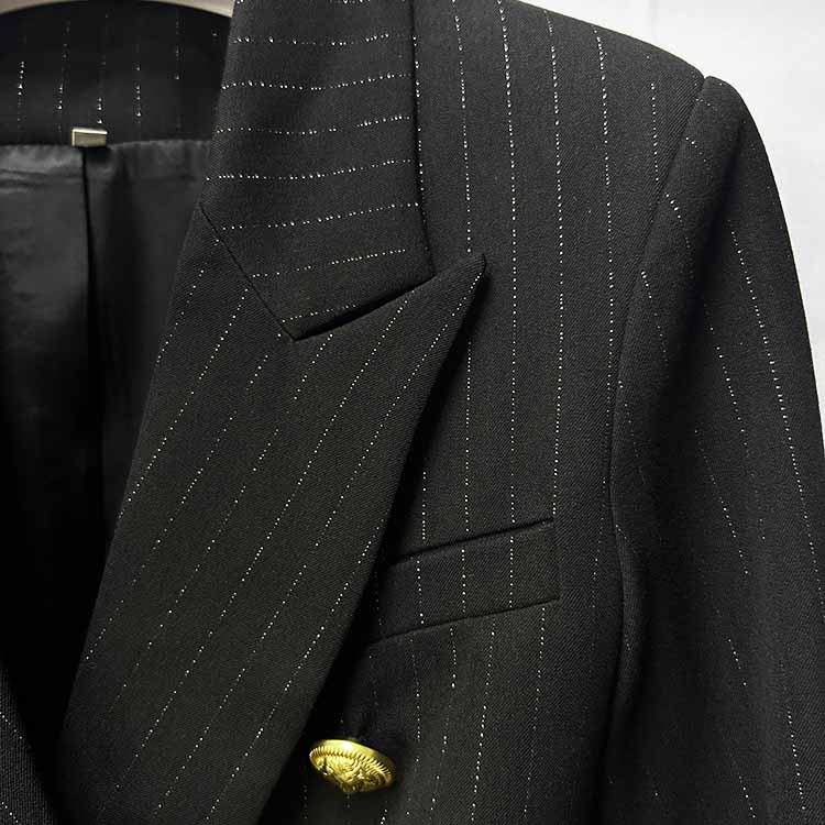 Black Pinstripe Double-Breasted Pantsuit Wide-Leg Formal Suit