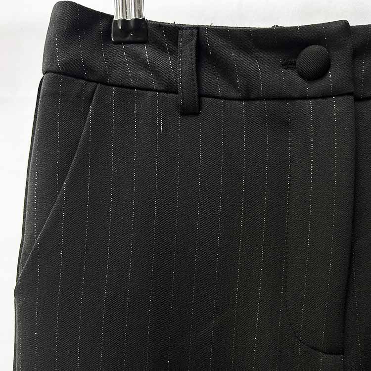 Black Pinstripe Double-Breasted Pantsuit Wide-Leg Formal Suit