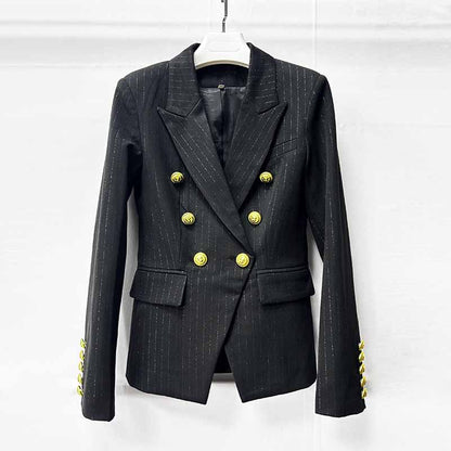 Black Pinstripe Double-Breasted Pantsuit Wide-Leg Formal Suit