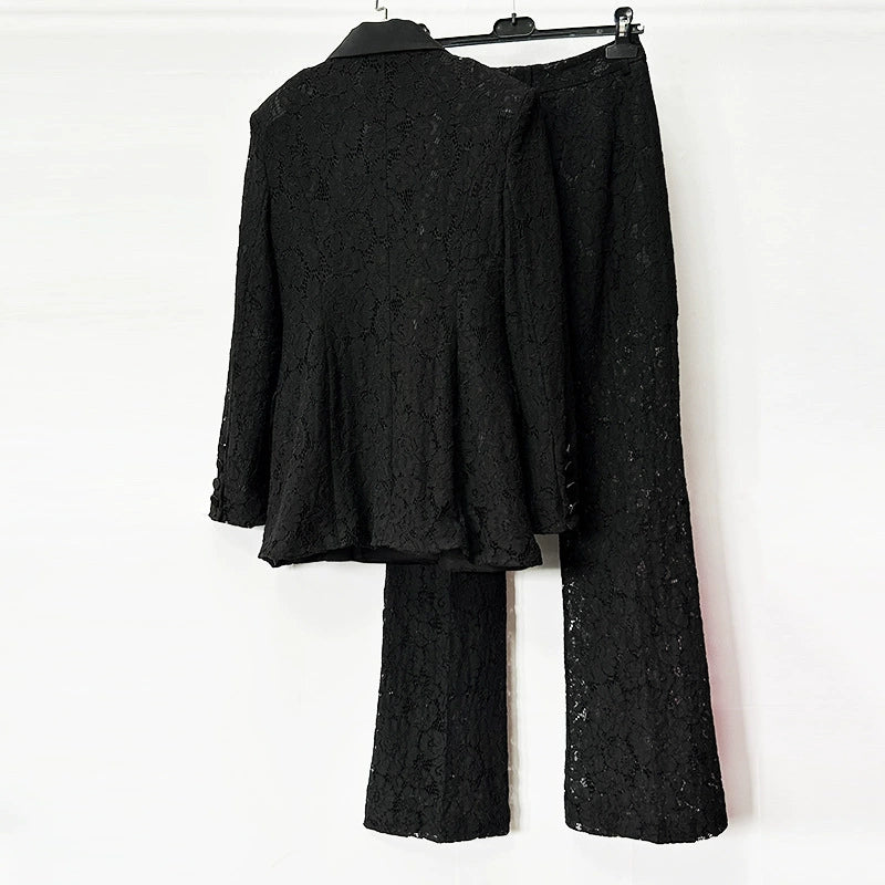 Black Lace Blazer Pant Suit Women | Double Breasted Tuxedo Suit Set
