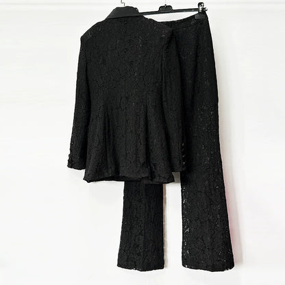 Black Lace Blazer Pant Suit Women | Double Breasted Tuxedo Suit Set