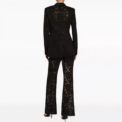 Black Lace Blazer Pant Suit Women | Double Breasted Tuxedo Suit Set