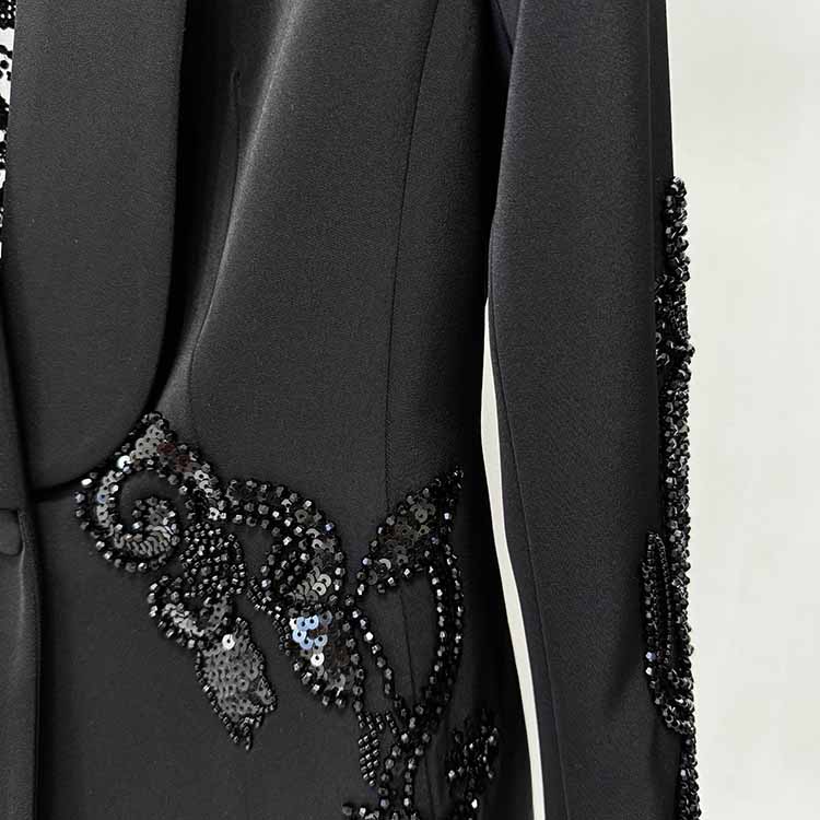 Black Mesh Embroidery Crystals Bead-Embellished Pantsuit