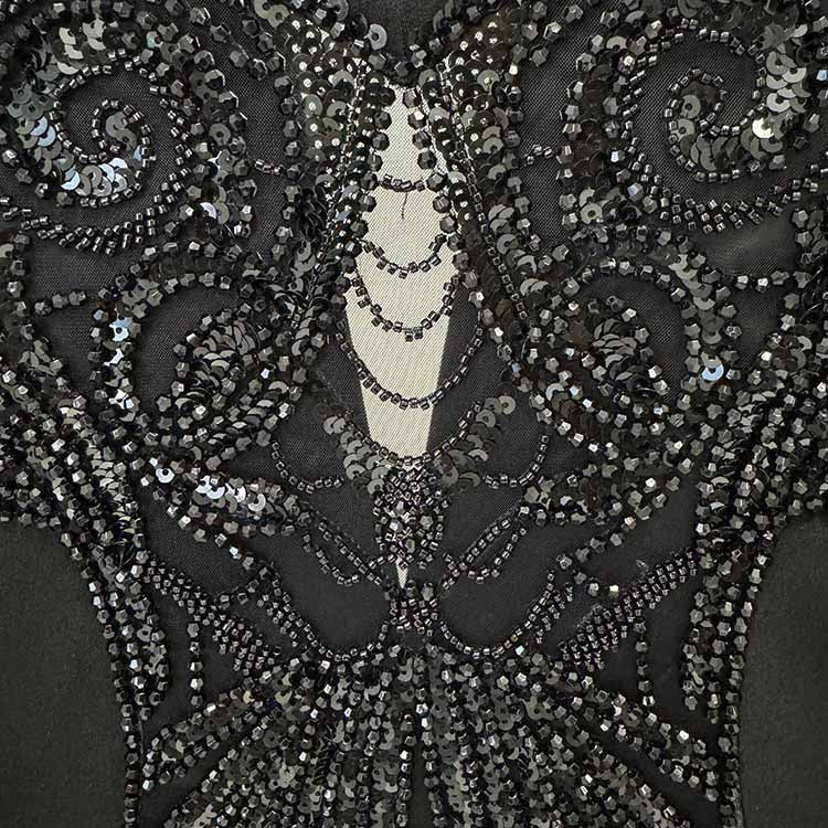 Black Mesh Embroidery Crystals Bead-Embellished Pantsuit