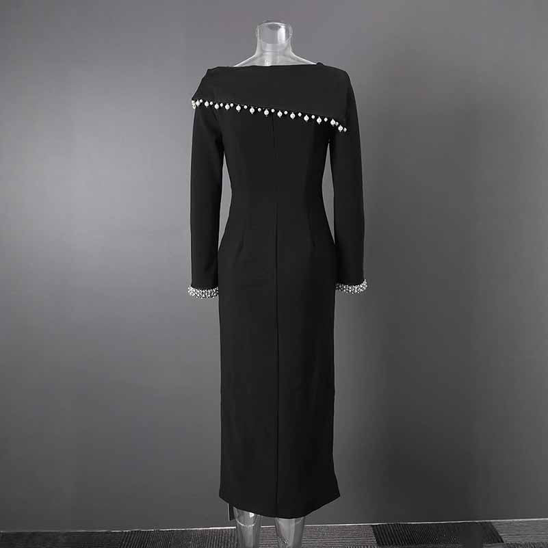 Black Off Shoulder Beaded Dress – Long Evening Gown for Women