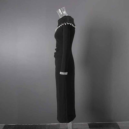 Black Off Shoulder Beaded Dress – Long Evening Gown for Women