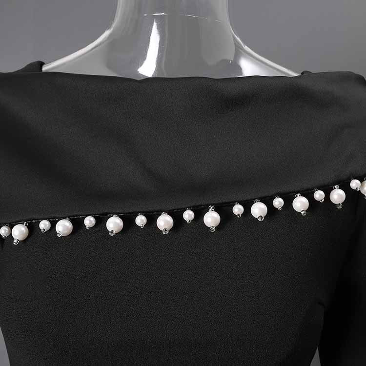 Black Off Shoulder Beaded Dress – Long Evening Gown for Women