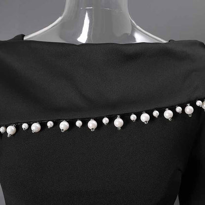 Black Off Shoulder Beaded Dress – Long Evening Gown for Women