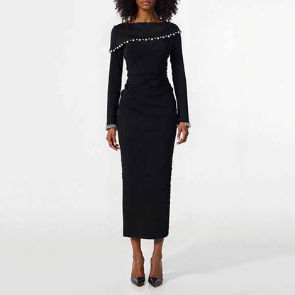 Black Off Shoulder Beaded Dress – Long Evening Gown for Women