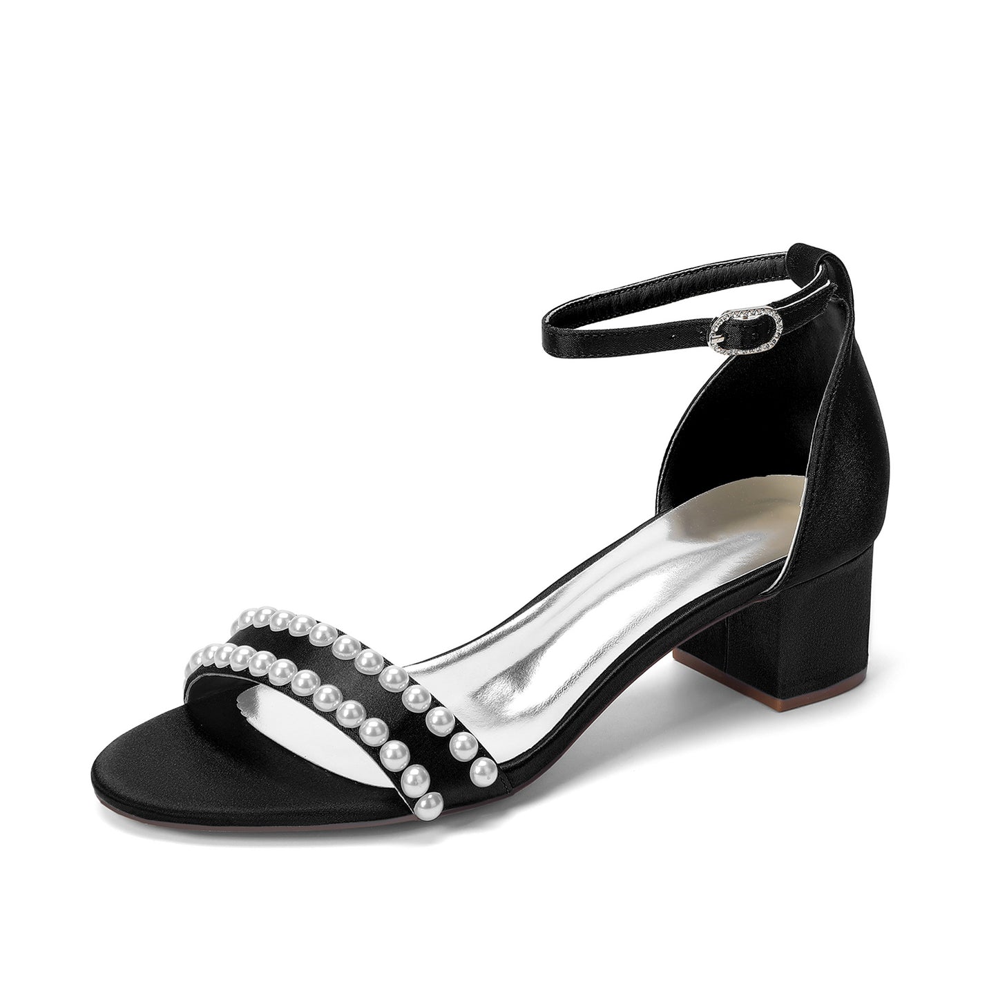 Women's Pearl Peep - Toe Ankle Strap Chunky Heel Sandals - Wedding & Party Dress Shoes