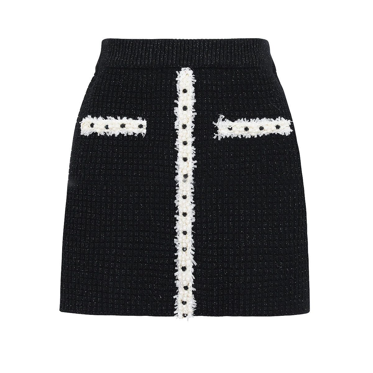 Black Pearl Trim Knit Set | Cardigan & Mini Skirt 2 Piece Outfit