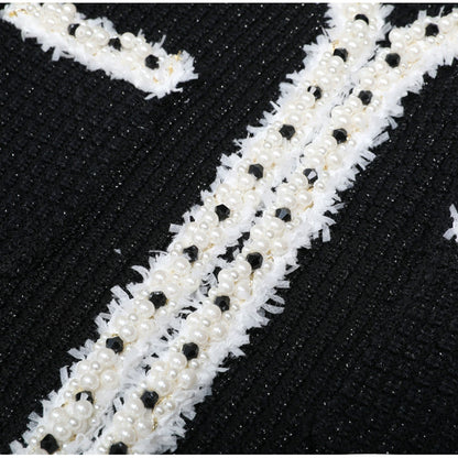 Black Pearl Trim Knit Set | Cardigan & Mini Skirt 2 Piece Outfit