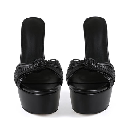 Black Platform Stiletto Mules | High Heel Knot Sandals