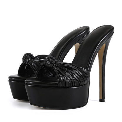 Black Platform Stiletto Mules | High Heel Knot Sandals