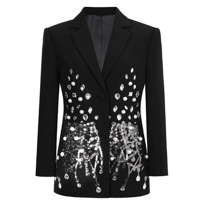 Women's Evening Blazer | Black Sequin Coat for Parties & Events