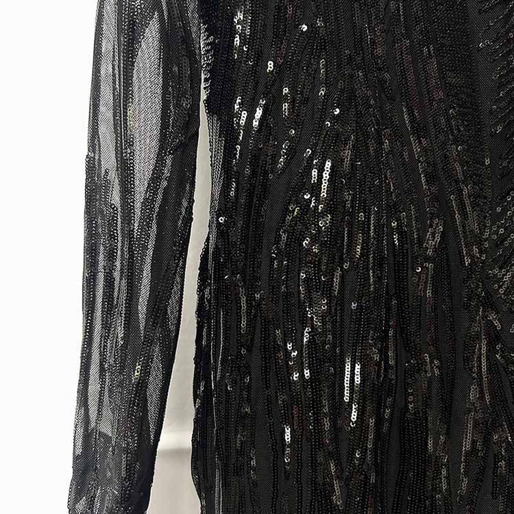 Black Sequin Mini Dress With Sleeves Bodycon Dress Feathers Cocktail Dress