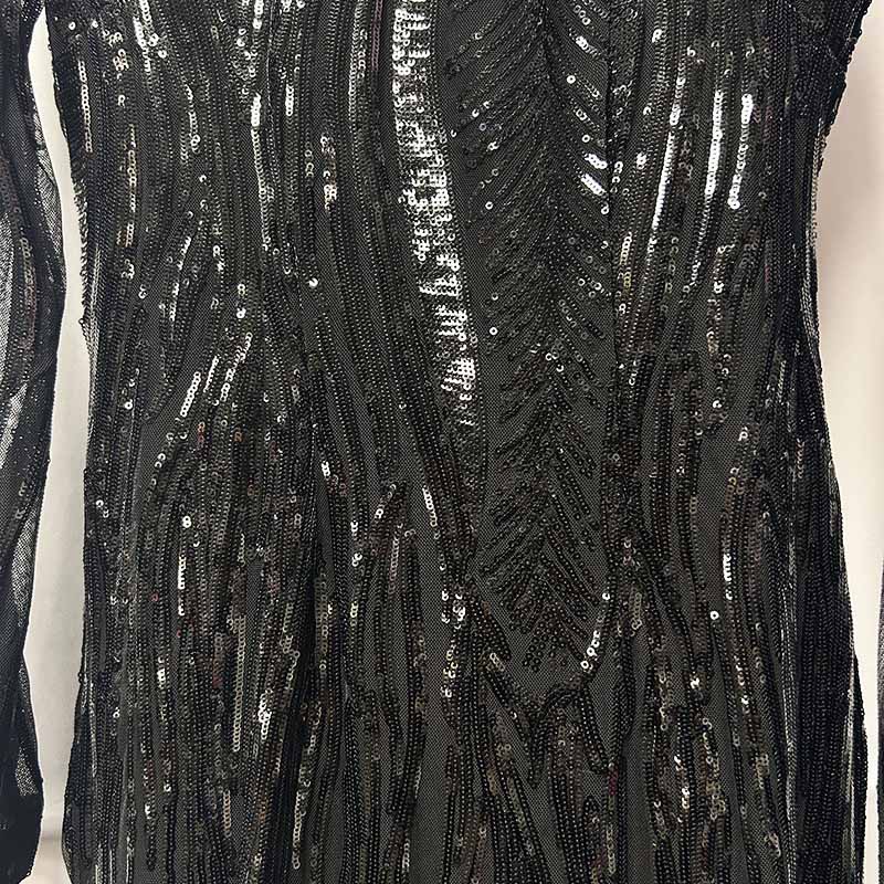 Black Sequin Mini Dress With Sleeves Bodycon Dress Feathers Cocktail Dress