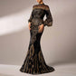 Black Sequin Prom Dress Mermaid Long Bishop Sleeve Ball Gowns