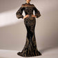 Black Sequin Prom Dress Mermaid Long Bishop Sleeve Ball Gowns