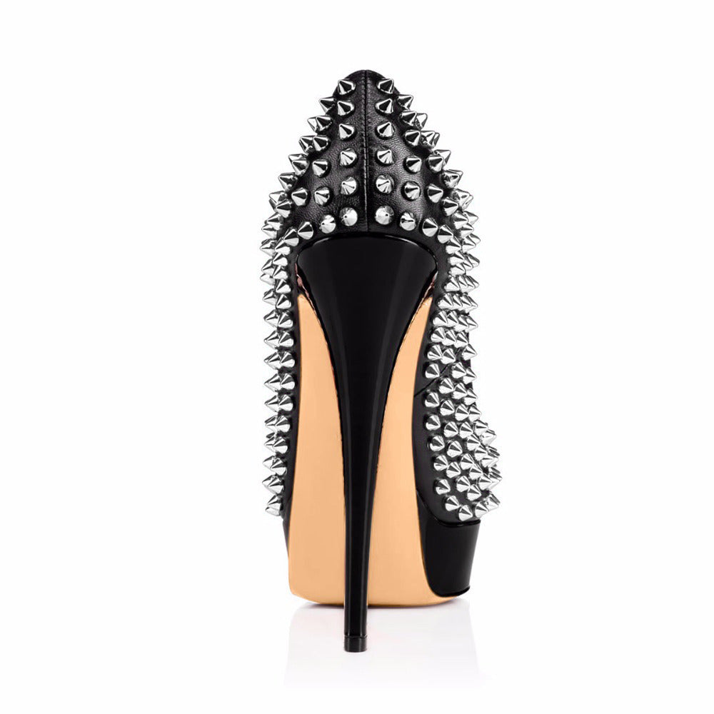 Black Studded Platform Heels – Edgy Stiletto Pumps for Night Out