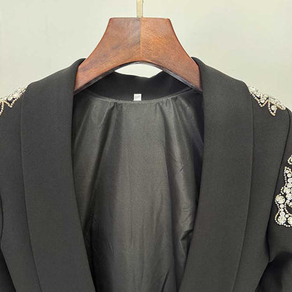 Deep-V Backless Long Evening Dress Black Crystal Beads Maxi Dress