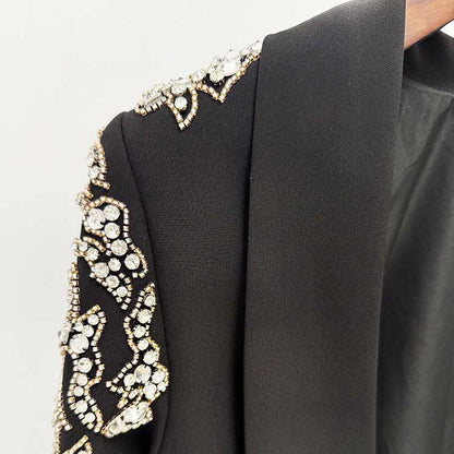 Deep-V Backless Long Evening Dress Black Crystal Beads Maxi Dress