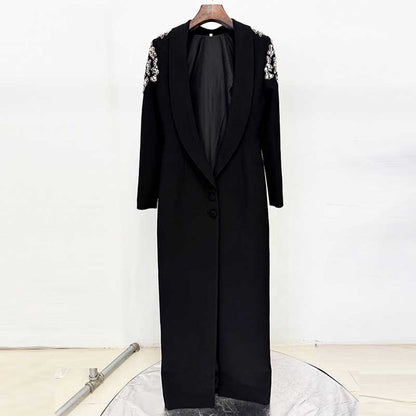 Deep-V Backless Long Evening Dress Black Crystal Beads Maxi Dress