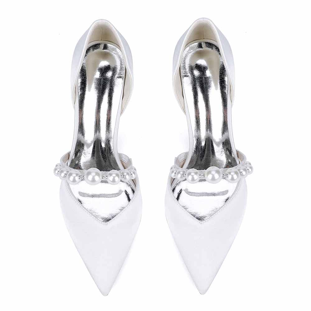 Block Bridal Heels Cross Pearl Strap Pumps Wedding Dress Shoes