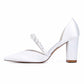 Block Bridal Heels Cross Pearl Strap Pumps Wedding Dress Shoes