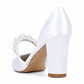 Block Bridal Heels Cross Pearl Strap Pumps Wedding Dress Shoes