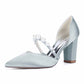 Block Bridal Heels Cross Pearl Strap Pumps Wedding Dress Shoes