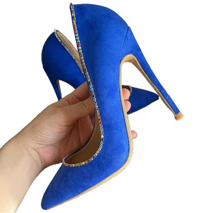 Blue Stiletto With Rhinestone Detail - Custom Plus Size Pumps