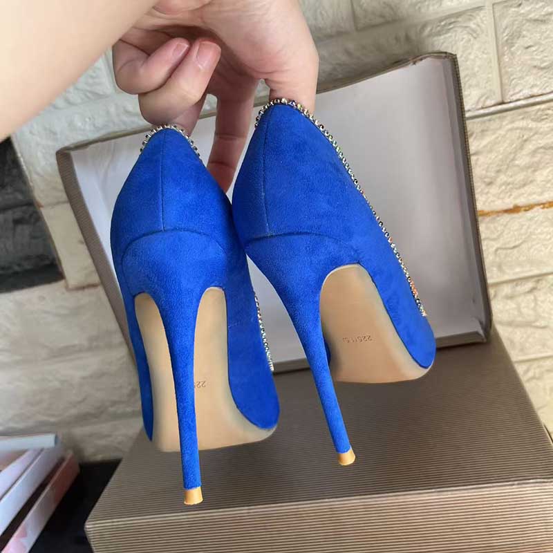 Blue Stiletto With Rhinestone Detail - Custom Plus Size Pumps