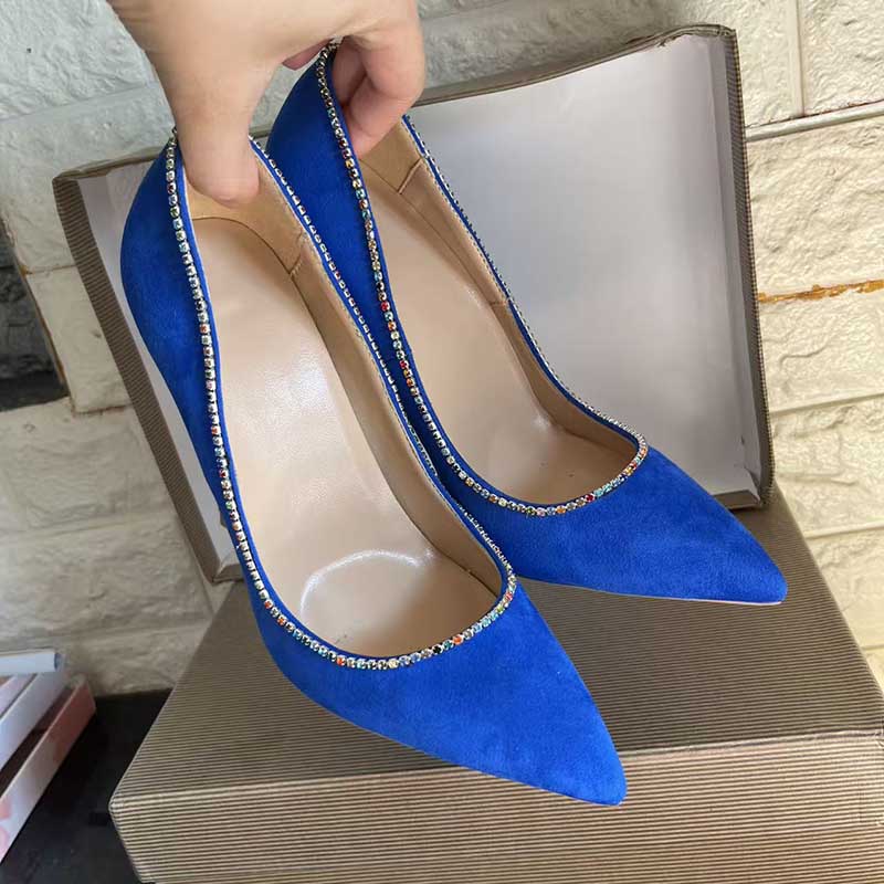 Blue Stiletto With Rhinestone Detail - Custom Plus Size Pumps