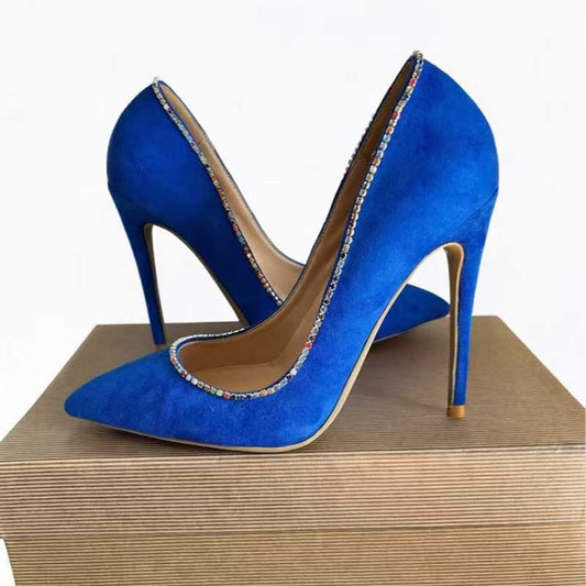 Blue Stiletto With Rhinestone Detail - Custom Plus Size Pumps