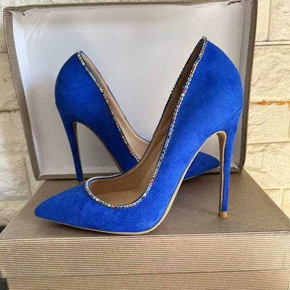 Blue Stiletto With Rhinestone Detail - Custom Plus Size Pumps