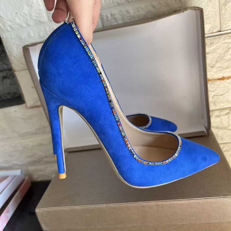 Blue Stiletto With Rhinestone Detail - Custom Plus Size Pumps