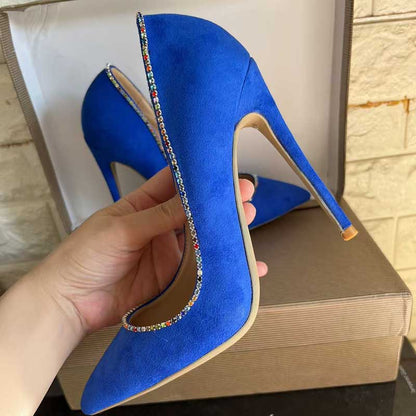 Blue Stiletto With Rhinestone Detail - Custom Plus Size Pumps