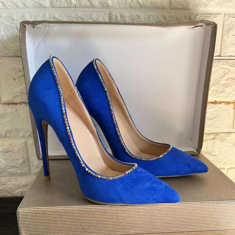 Blue Stiletto With Rhinestone Detail - Custom Plus Size Pumps