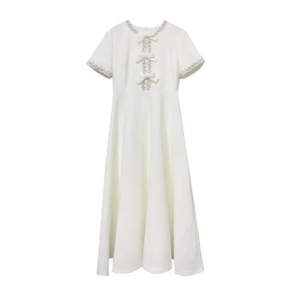 Bow-Detailed Crystal-Trim Midi Dress