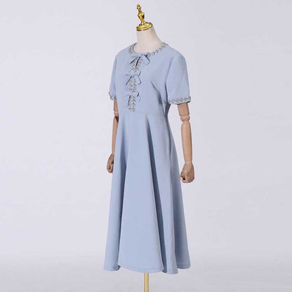 Bow-Detailed Crystal-Trim Midi Dress