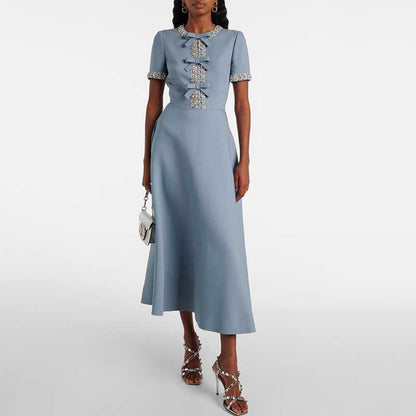 Bow-Detailed Crystal-Trim Midi Dress