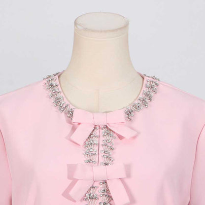 Bow-Detailed Crystal-Trim Midi Dress