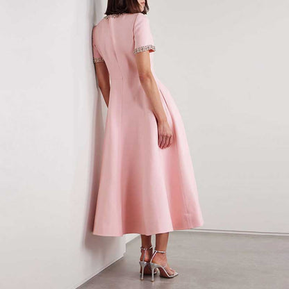 Bow-Detailed Crystal-Trim Midi Dress